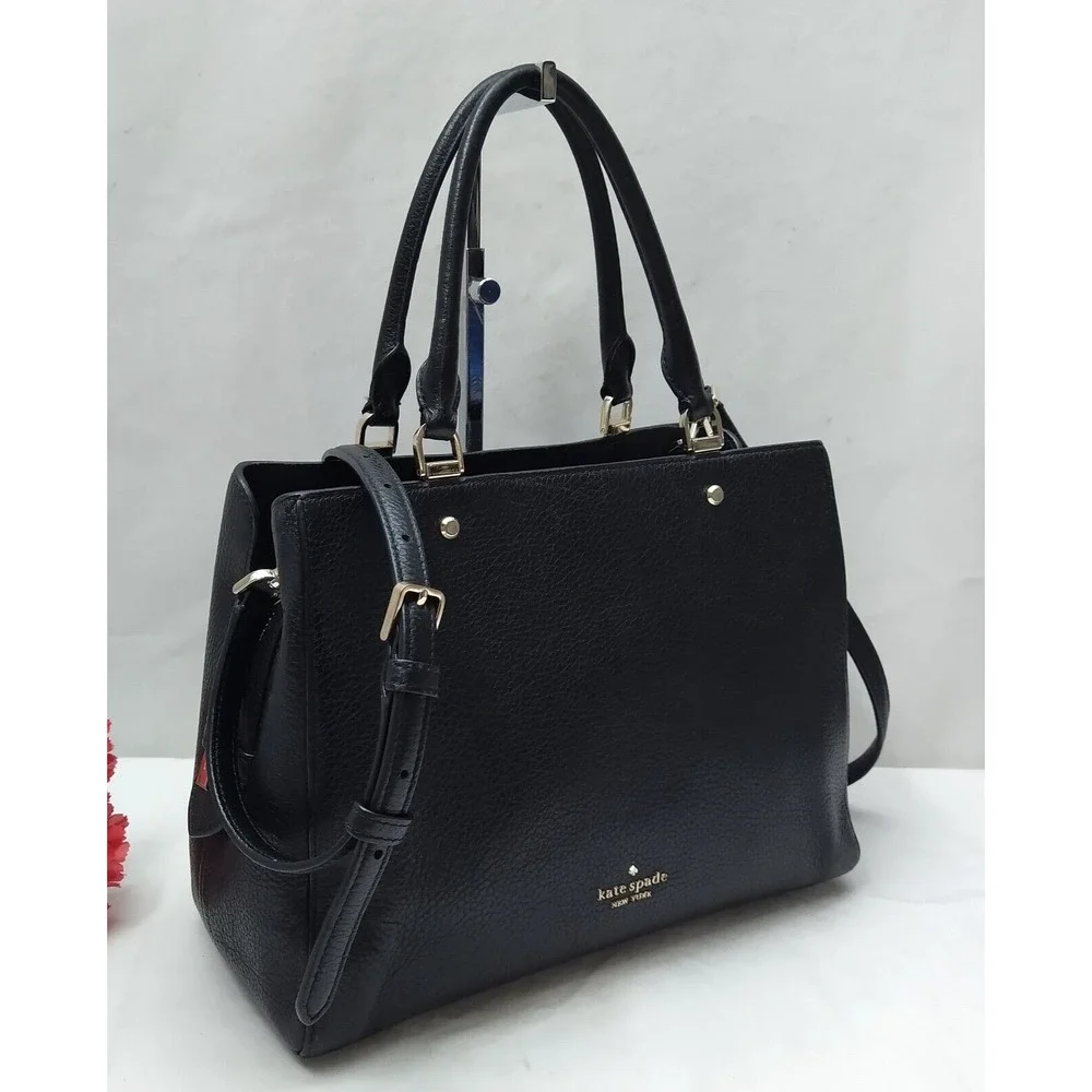 Kate Spade New York Black Leather Double Handles Zipper Closure Satchel Bag
